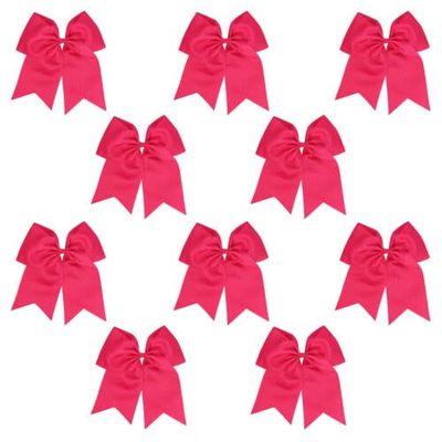 USA 10 Jumbo 8" HOT Pink Cheer Bow Ponytail Holder Big Girls Large Hair Bows