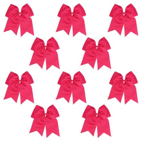 USA 10 Jumbo 8" HOT Pink Cheer Bow Ponytail Holder Big Girls Large Hair Bows