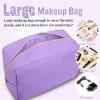 Nylon Large Makeup Bag Travel Cosmetic Bag Pouch, Preppy Big Makeup Bag Cute Cosmetic Zipper Pouch Purse, Waterproof Toiletry Bag Clutch Makeup Organizer Travel Essentials for Women Men Girls(Purple) view 4