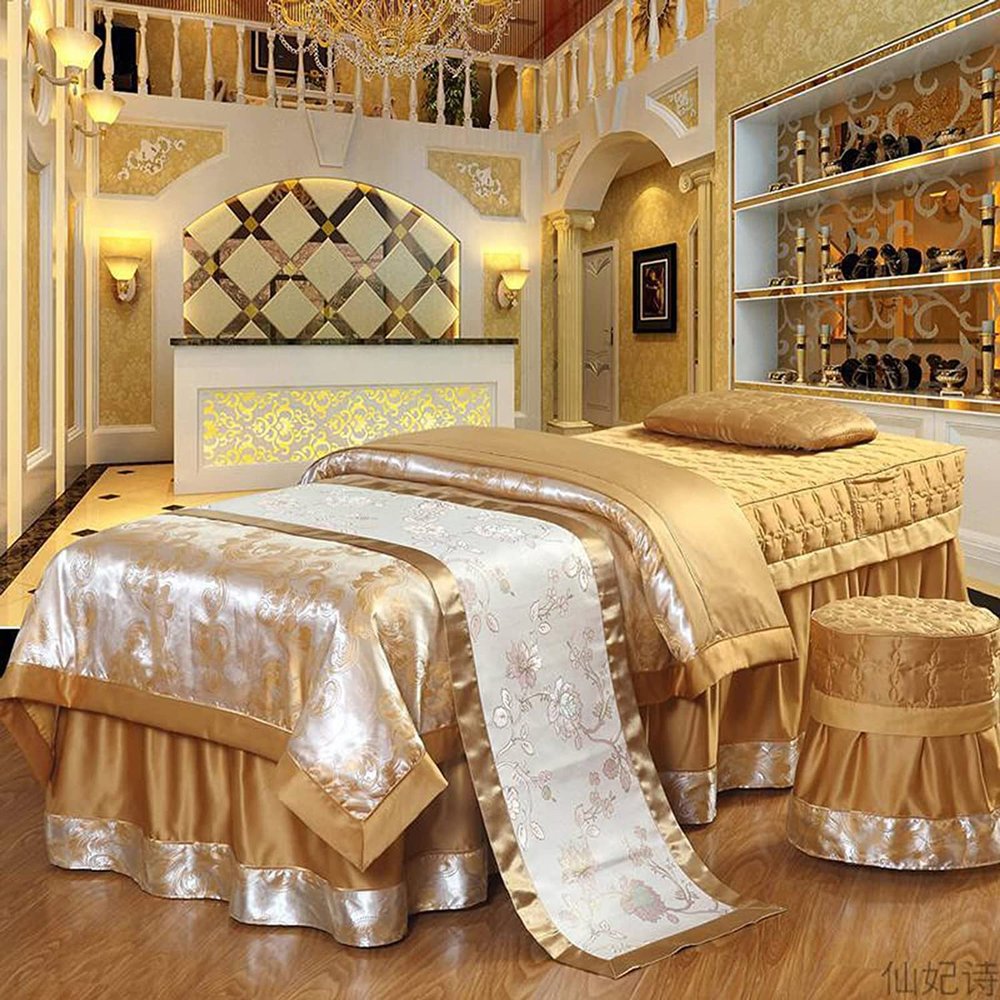 MIPOPS 4-Piece Microfiber Massage Table Sheet Set, Beauty Salon Massage Table Skirt Set Bedspreads Bed Skirt Sheet European-Style Massage Aromatherapy Cover(A,70x190cm(28x75inch))