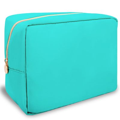 Nylon Large Makeup Bag Travel Pouch for Women, Preppy Big Makeup Bag Cute Cosmetic Zipper Pouch Purse, DIY Chenille Letter Bag Waterproof Toiletry Bag Clutch Make Up Organizer for Women Girls(Mint)
