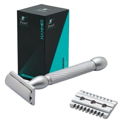 Pearl Shaving Double Edge Close & Open Comb Safety Razor for Men (Hammer) Made from 100% Brass -Reusable,Classic & Traditional Shaving Kit for Men |Men's Shaving Razor for Gift