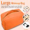 Nylon Large Makeup Bag Travel Cosmetic Bag Pouch, Preppy Big Makeup Bag Cute Cosmetic Zipper Pouch Purse, Waterproof Toiletry Bag Clutch Makeup Organizer Travel Essentials for Women Men Girls(Orange) view 4