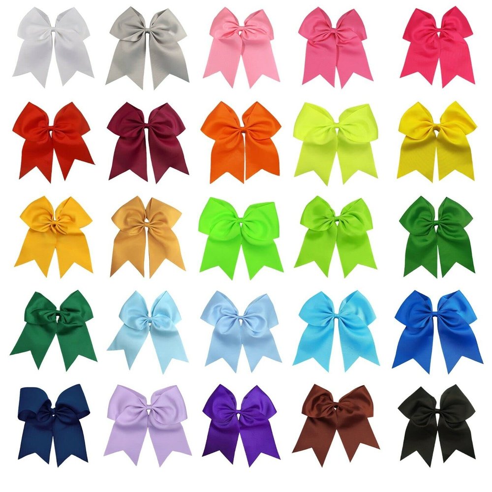 Assorted - 10 Pcs 7 Inch Jumbo Cheer Bows Ponytail Holder Cheerleading Girls Bow Hair Tie