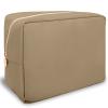 Nylon Large Makeup Bag Travel Pouch for Women, Preppy Big Makeup Bag Cute Cosmetic Zipper Pouch Purse, DIY Chenille Letter Bag Waterproof Toiletry Bag Clutch Make Up Organizer for Women Girls(Khaki) view 1