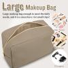 Nylon Large Makeup Bag Travel Pouch for Women, Preppy Big Makeup Bag Cute Cosmetic Zipper Pouch Purse, DIY Chenille Letter Bag Waterproof Toiletry Bag Clutch Make Up Organizer for Women Girls(Khaki) view 4