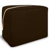 Nylon Large Makeup Bag Travel Pouch for Women, Preppy Big Makeup Bag Cute Cosmetic Zipper Pouch Purse, DIY Chenille Letter Bag Waterproof Toiletry Bag Clutch Make Up Organizer for Women Girls(Brown) view 1
