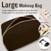 Nylon Large Makeup Bag Travel Pouch for Women, Preppy Big Makeup Bag Cute Cosmetic Zipper Pouch Purse, DIY Chenille Letter Bag Waterproof Toiletry Bag Clutch Make Up Organizer for Women Girls(Brown) view 4