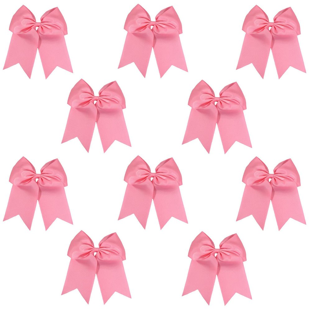 Light Pink - 10 Pcs 7 Inch Jumbo Cheer Bows Ponytail Holder Cheerleading Girls Bow Hair Tie