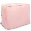 Nylon Large Makeup Bag Travel Pouch for Women, Preppy Big Pink Makeup Bag Cute Cosmetic Zipper Pouch Purse, DIY Chenille Letter Bag Waterproof Toiletry Bag Clutch Makeup Organizer for Women Girl(Pink) view 1