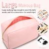 Nylon Large Makeup Bag Travel Pouch for Women, Preppy Big Pink Makeup Bag Cute Cosmetic Zipper Pouch Purse, DIY Chenille Letter Bag Waterproof Toiletry Bag Clutch Makeup Organizer for Women Girl(Pink) view 4