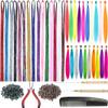 15 Colors Hair Tinsel with Tools Kit 43 Inch 3000 Strands Sparkling Shiny Tinsel Hair Extensions with 10Pcs Synthetic Feather 10 Pcs Rainbow Hair 100 Pcs Silicone Beads 1 Pliers 2 Crochet Hooks 1Comb view 1