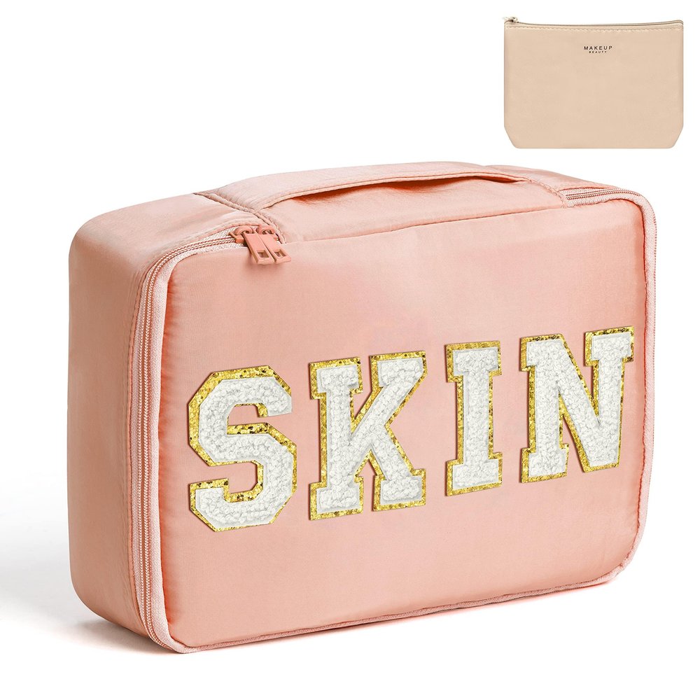 Belanttega Mother's Day Best Gifts Preppy Patch MOM Cosmetic Bag Large Capacity Travel Toiletry Bag with Brush Bags Makeup Case Multifunction Organizer Make Up Bag Mother's Day Gifts for Mama Women