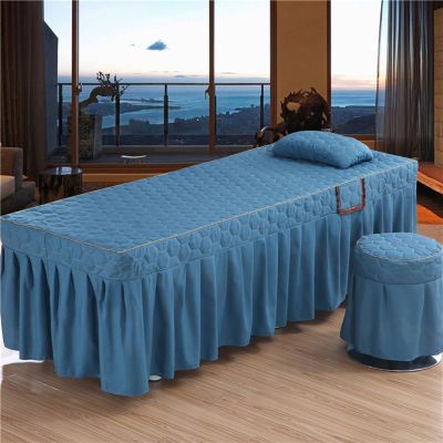 MIPOPS Massage Table Sheet Set 3-Piece 100% Orgnic Cotton, SPA Bedspread Full Cover with Pillowcase, Stool Cover(C,185x70cm(73x28inch))