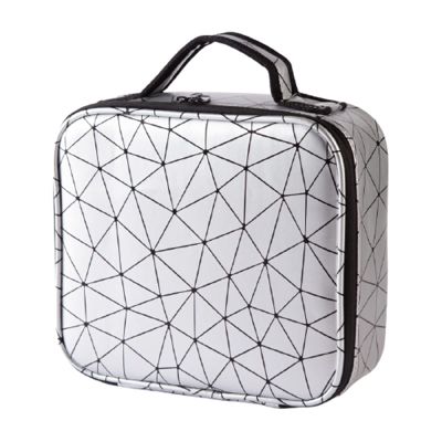 AAOTE Makeup Bag Cosmetic Bag with Partition,2 Layers Professional Travel Makeup Case,Silver Diamond Pattern Cosmetic Bag with Partition,Nail Beauty Storage Box (Color : White) (Color : White)