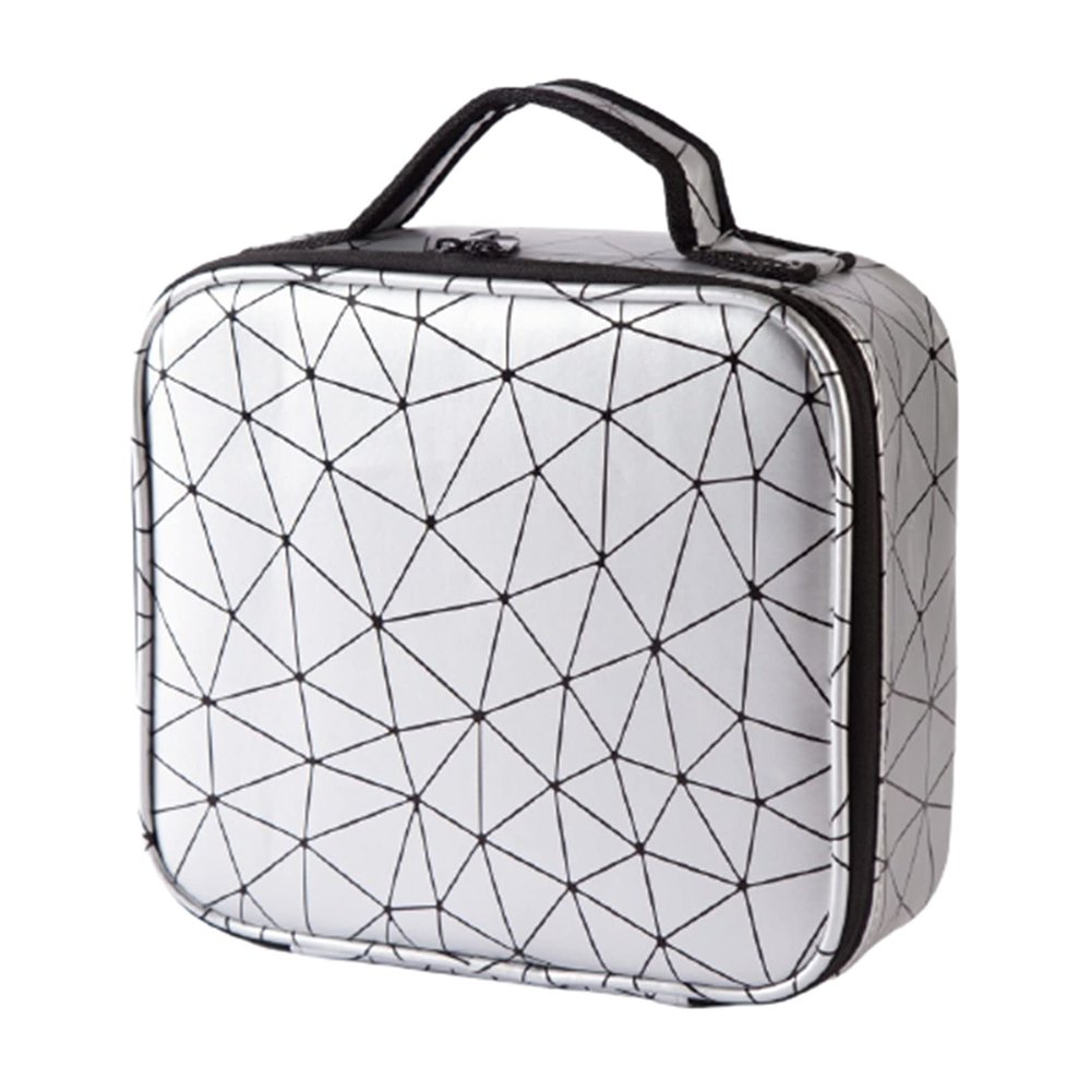 AAOTE Makeup Bag Cosmetic Bag with Partition,2 Layers Professional Travel Makeup Case,Silver Diamond Pattern Cosmetic Bag with Partition,Nail Beauty Storage Box (Color : White) (Color : White)
