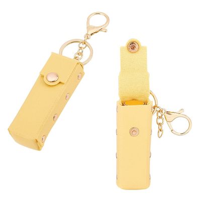 WADORN 2pcs Chapstick Keychain Holder, 6 Inch PU Leather Lipstick Organizer Holder with Keychain Mini Lip Gloss Travel Storage Case Portable Snap-On Lip Balm Sleeves for Women Gift, Yellow