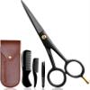 5'' Professional German Beard Scissors for Men- 2 Mustache Combs for Facial Hair with Beautiful Pouch & Tweezer - Mustache Scissors for Men Grooming, Cutting, Styling-Mustache Trimmer view 1