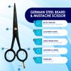 5'' Professional German Beard Scissors for Men- 2 Mustache Combs for Facial Hair with Beautiful Pouch & Tweezer - Mustache Scissors for Men Grooming, Cutting, Styling-Mustache Trimmer view 2