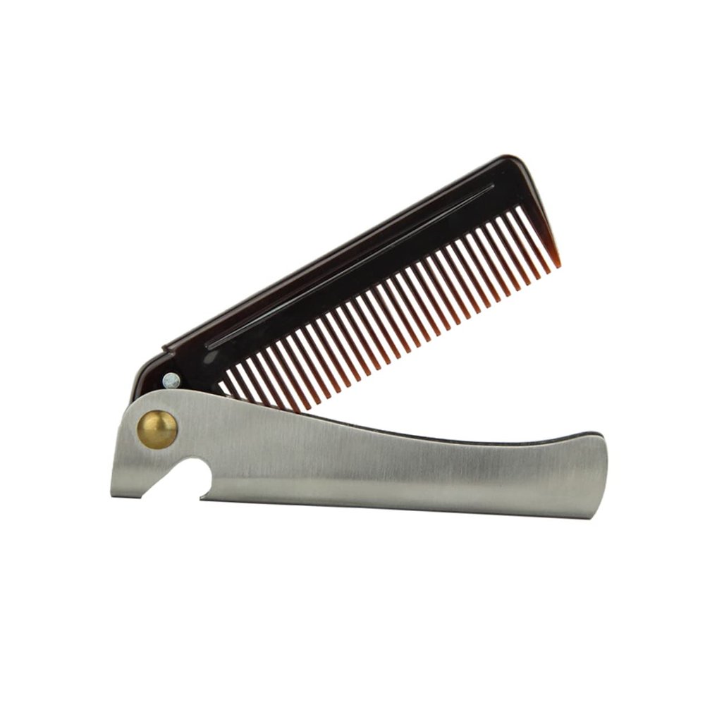 BIUDECO Beard Comb Men's Hair Comb Stainless Steel Folding Anti-static Hairdressing Accessories Massage