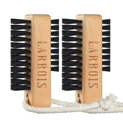 Larbois Nail Brush for Cleaning Fingernails, 2Pack Wooden Nail Brushes Fingernail Brush for Cleaning Nail Scrub Brush Two-Sided with Hanging Rope (Beechwood)