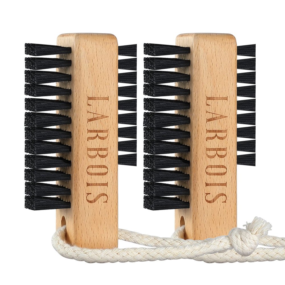Larbois Nail Brush for Cleaning Fingernails, 2Pack Wooden Nail Brushes Fingernail Brush for Cleaning Nail Scrub Brush Two-Sided with Hanging Rope (Beechwood)