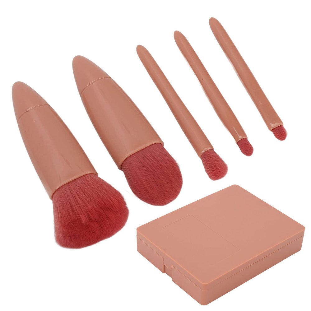 5pcs Makeup Brush Set, Portable Complete Cosmetic Brushes Kit with Mirror, Durable Beauty Brush with Streamlined Brush Shaft, Multipurpose Cosmetic Brush for Eyeshadow Foundation Blush Loose Powder