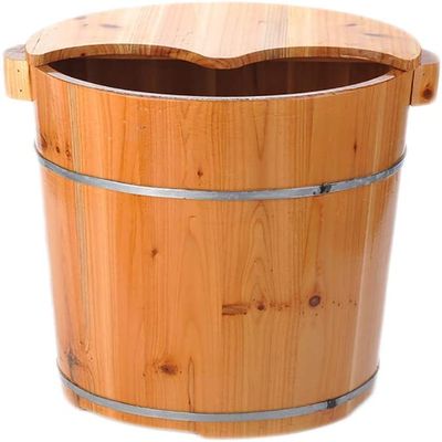 Katzowen Foot TubCedar Foot Bath Barrel,for Soaking Feet Massager Wooden Tub Foot Care Pedicure Bowl Spa Massage Wooden Foot Basin with Lid Foot Spa Bath Massager (Color : A)