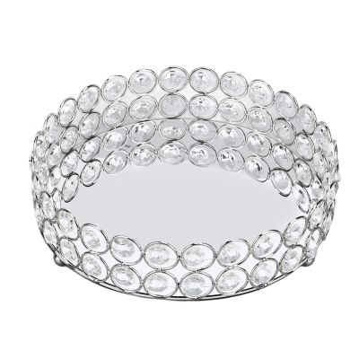 PRTECY 8 inch Crystal Cosmetic Makeup Tray, Round Mirrored Trays for Vanity Makeup Organizer Jewelry Dish Cosmetics Organizer for Bathroom Home Decor(Silver 20cm)