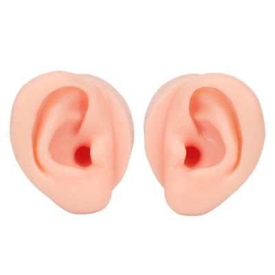 1 Pair Ear Practice Model, Novice Soft Silicone Flexible Ear Model Props for Jewelry Display (Light Skin Color)