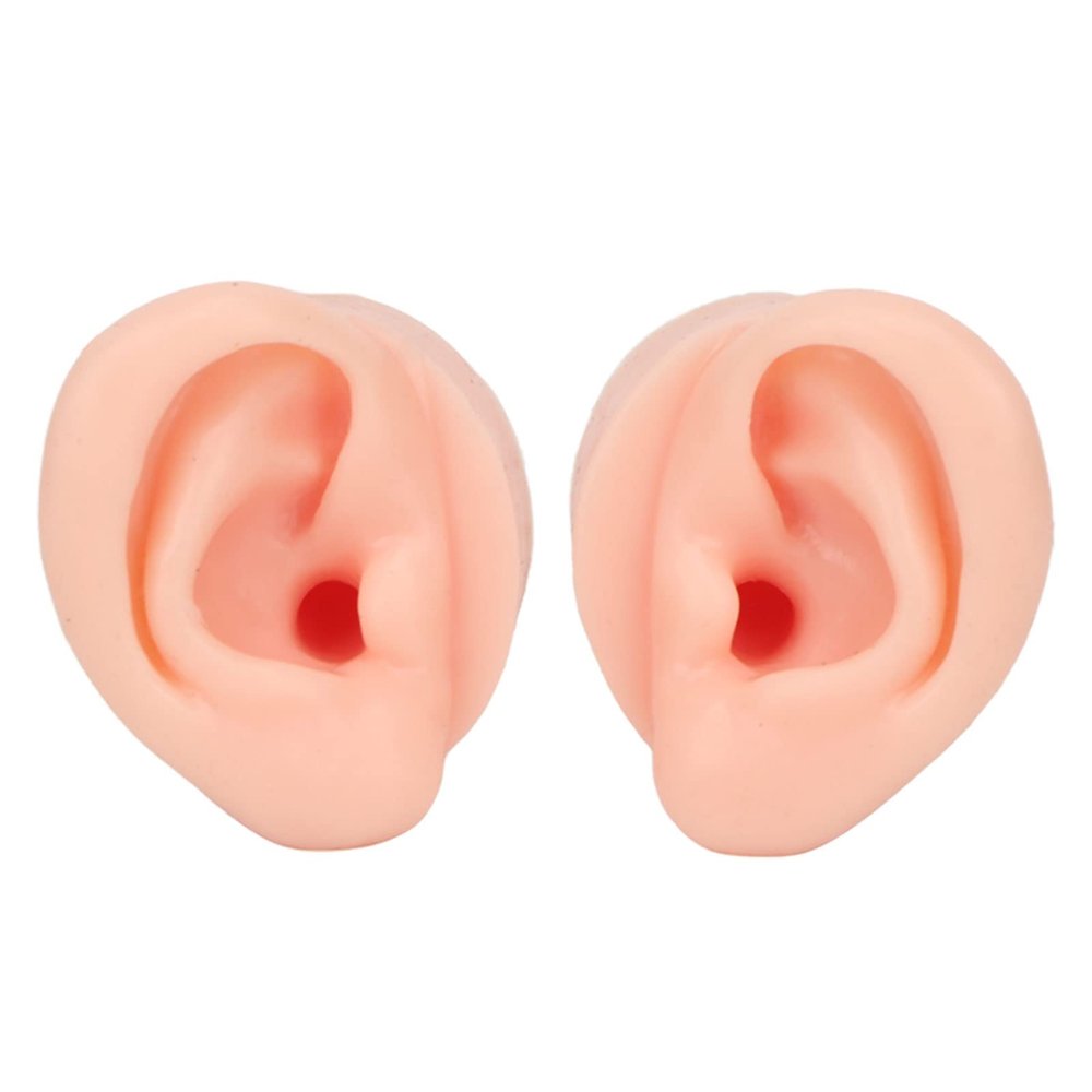 1 Pair Ear Practice Model, Novice Soft Silicone Flexible Ear Model Props for Jewelry Display (Light Skin Color)
