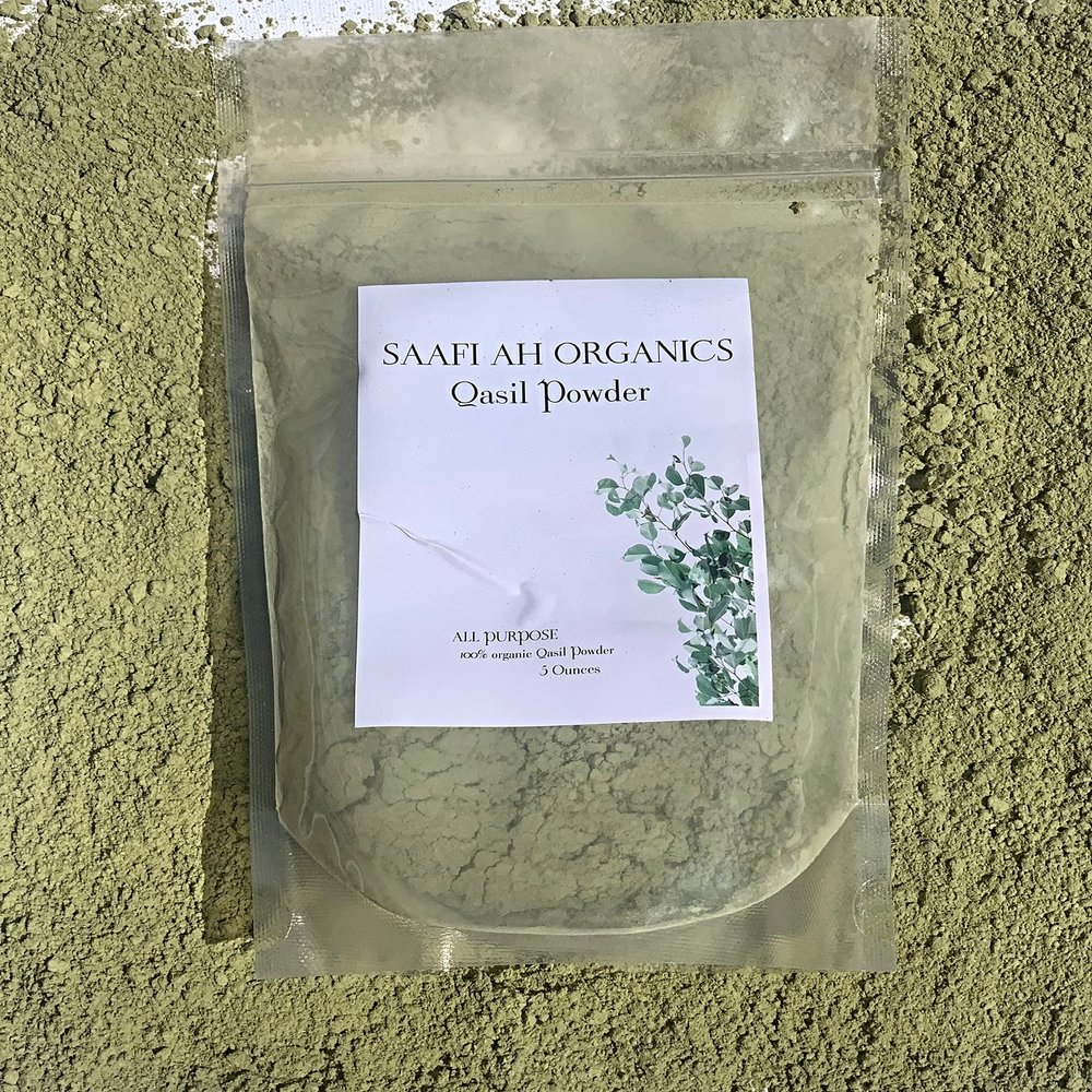 SAAFI AH ORGANICS Qasil Powder Natural Leaf Powder, exfoliates, detoxifies, Helps with clogged pores and Blemishes. soap,Used as a Shampoo. (Large 5 oz)