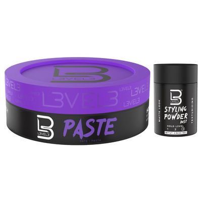 L3 - Level 3 Paste - Long-Lasting Hold - Improves Strength and Volume of Hair - Protects Against Hair Damage - Level Three Men Styling Product (Sample Powder Included, Paste)