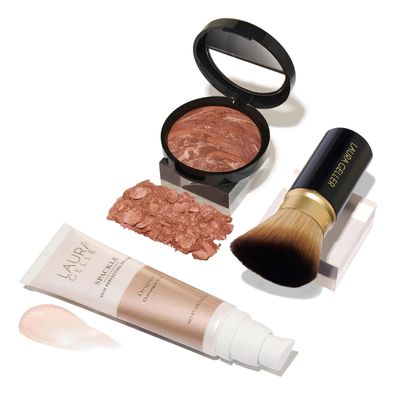 LAURA GELLER NEW YORK Ready-n-Radiant Kit (3 PC) - Baked Bronze-n-Brighten, Deep + Spackle Super-Size Skin Perfecting Primer, Champagne Glow + Retractable Angled Kabuki Brush