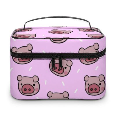 Makeup Bag Organizer Cosmetic Bag, Piggy Pink Pig Head Makeup Bag Portable PU Leather Makeup Travel Case Pouch Organizer Toiletry Bag with Handle for Girl Women Ladies