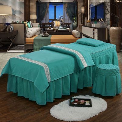 MIPOPS Extra Thick 4 Piece Set Massage Table Sheets Set, Beauty Bedspreads European Solid Color Salon Spa Massage Bed Cover(O,190x80cm(75x31inch))