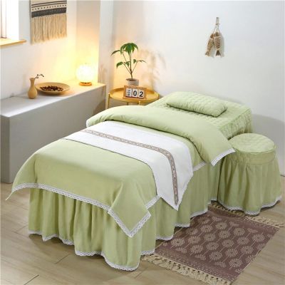 MIPOPS 4-Piece Microfiber Massage Table Sheet Set, Protective Spa Treatment Sheet Set for Massage Tables, Reuse, Machine Washable(F,185x70cm(73x28inch))