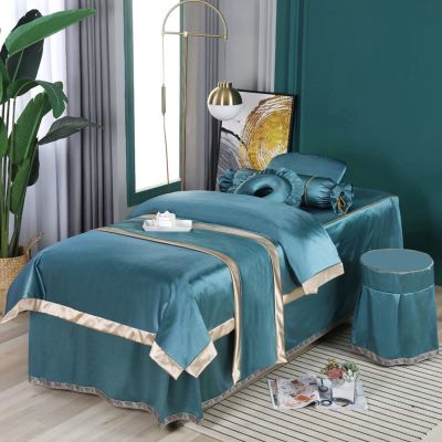MIPOPS 4-Piece Microfiber Massage Table Sheet Set, Soft Facial Bed Cover, European Solid Color Salon Spa Massage Bed Cover(D,70x190cm(28x75inch))