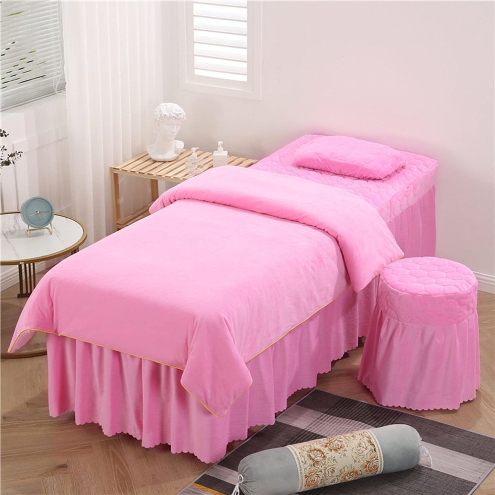 MIPOPS Soft Microfiber Massage Table Sheets Set 4 Piece Set, Salon Spa Massage Bed Cover, Includes Massage Table Cover, Massage Fitted Sheet(F,190x70cm(75x28inch))