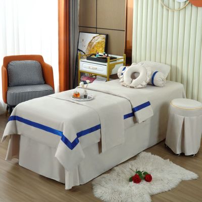 MIPOPS 4-Piece Salon Spa Massage Table Sheets Massage Bed Set, Solid Color Massage Table Skirt Breathable Reusable for Beauty Facial Bed Bedding(C,190x80cm(75x31inch))