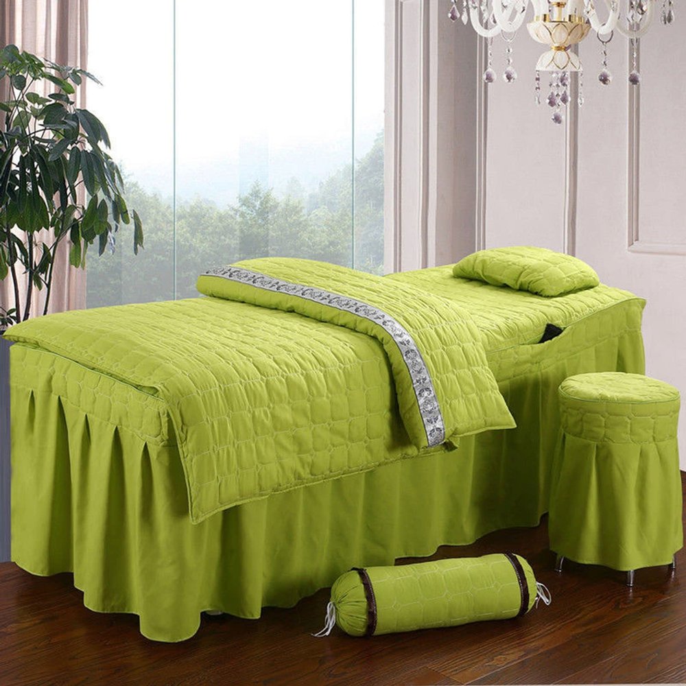 MIPOPS 4-Piece Microfiber Massage Table Sheet Set, Beauty Salon Massage Table Skirt Set Bedspreads Bed Skirt Sheet European-Style Massage Aromatherapy Cover(K,190x80cm(75x31inch))