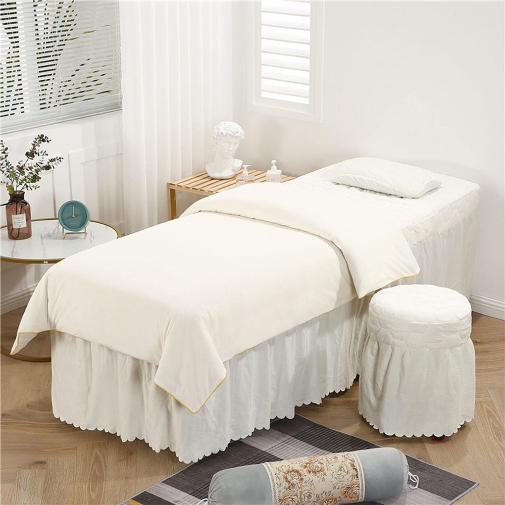 MIPOPS Soft Microfiber Massage Table Sheets Set 4 Piece Set, Salon Spa Massage Bed Cover, Includes Massage Table Cover, Massage Fitted Sheet(U,185x70cm(73x28inch))