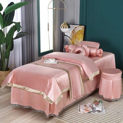 MIPOPS 4-Piece Microfiber Massage Table Sheet Set, Soft Facial Bed Cover, European Solid Color Salon Spa Massage Bed Cover(A,70x180cm(28x71inch))