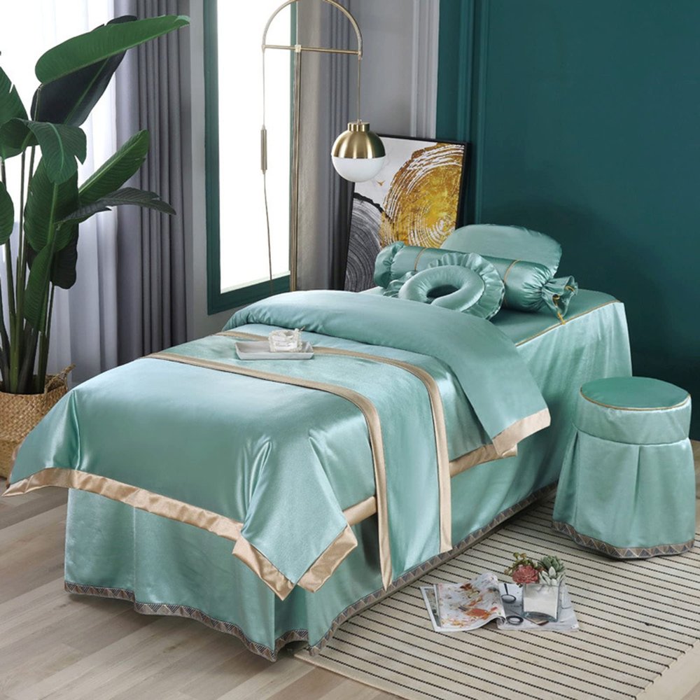MIPOPS 4-Piece Microfiber Massage Table Sheet Set, Soft Facial Bed Cover, European Solid Color Salon Spa Massage Bed Cover(F,80x185cm(31x73inch))