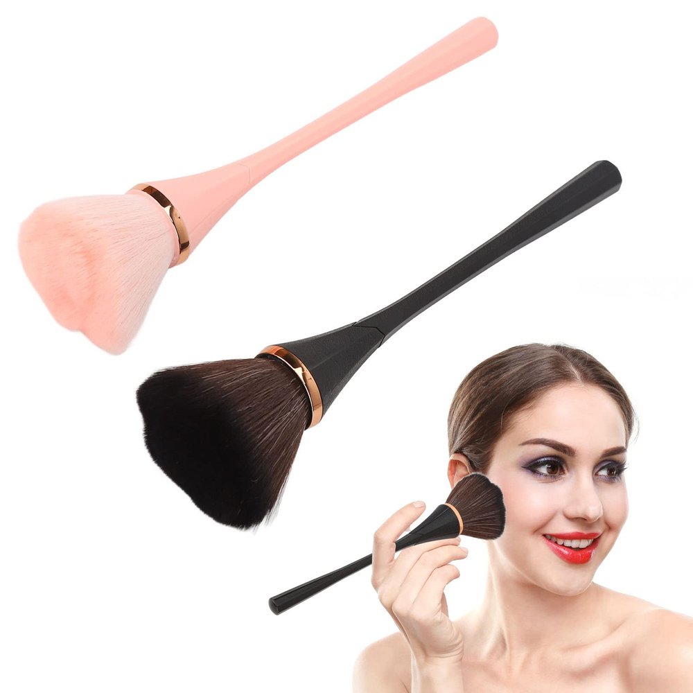 2 Pcs Large Makeup Brushes Set, Easy Clean Reusable Cosmetic Brush with Slender Fiber Bristles, Accurate Coloring Makeup Tools for Loose Powder Blush, Cosmetic Tool for Home Beauty Salon (Black/Pink)