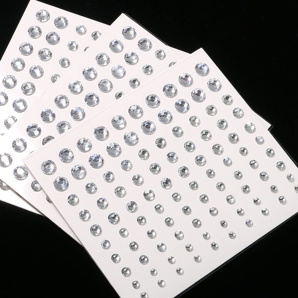 3 Sheets Eye Body Face Gems Jewels Rhinestone Stickers Temporary Tattoo Gems Self Adhesive Crystal Makeup Face Stick Gems for Festival Accessory and Nail Art Decorations (White)