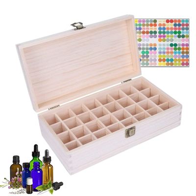 Guolich Essential Oil Storage Box Wooden Essential Oils Display Organizer 32 Slots Stand Holder for 5 to 15 ml Bottles Nail Polish Collectionl Bottles Nail Polish Collection.