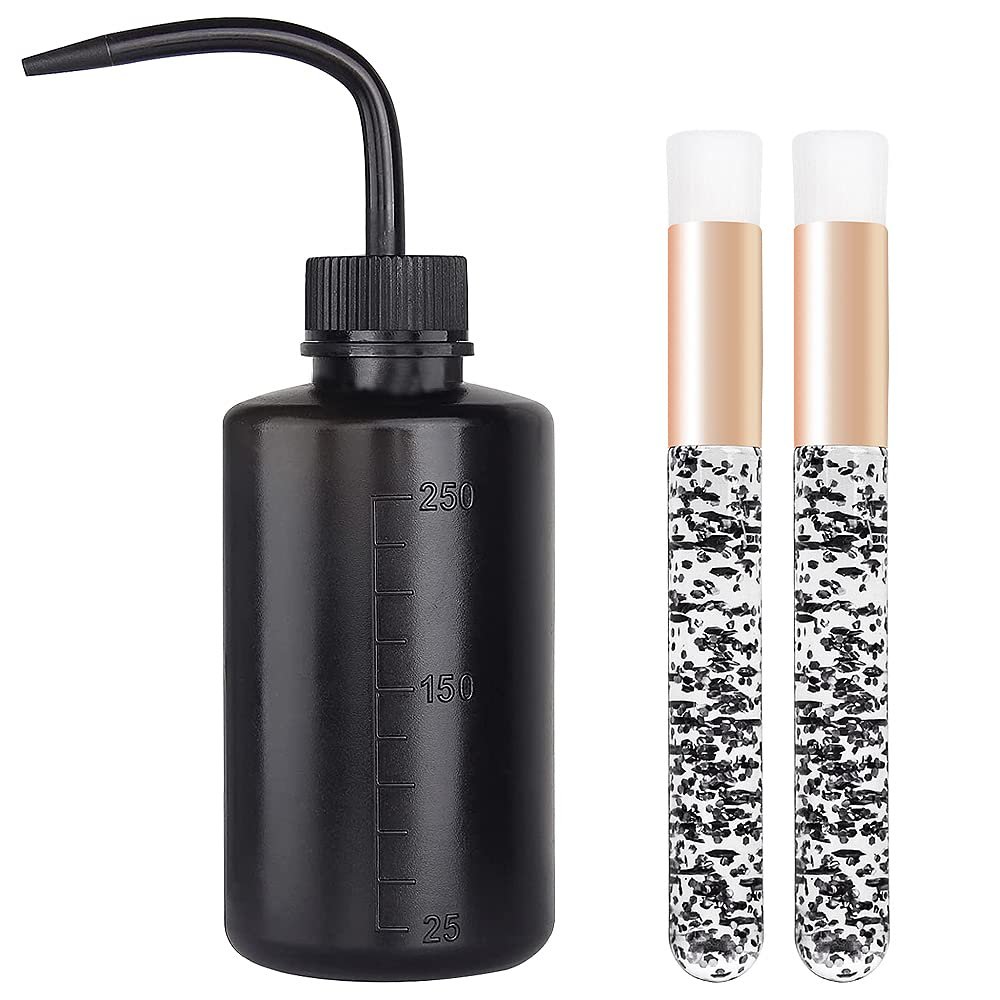 Plastic Satety Lash Cleaning Tatoo Wash Bottles 2PCS Peel Off Blackhead Brush,Nose Pore Deep Cleaning Brush, Facial Cleansing Brushes (black bottle+crystal black nose brush)