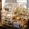 GIENEX Glass Cosmetic Storage Box Drawers Makeup Organizer Desktop Cotton Swab Lipstick Holder Make Up Organizer Girl Gift view 3
