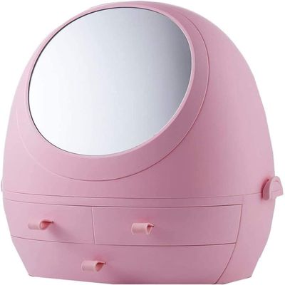 GIENEX Cosmetic Organizer Cosmetic Storage Box LED Light Mirror Drawer Type Portable Desktop Storage